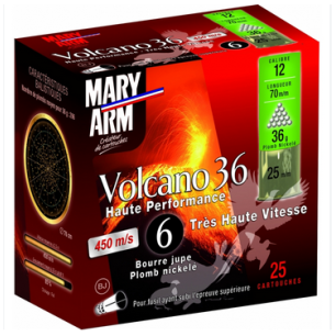 CARTOUCHES MARY ARM VOLCANO 36 BJ CAL 12 PLOMB 6 BOITE DE 25