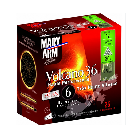 CARTOUCHES MARY ARM VOLCANO 36 BJ CAL 12 PLOMB 6 BOITE DE 25