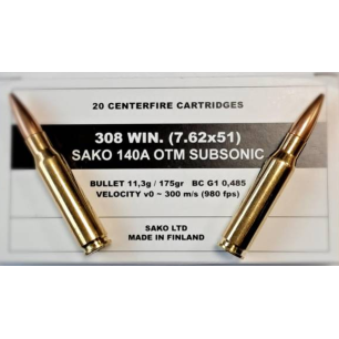 CARTOUCHES SAKO MILITAIRE .308WIN 7.62X51 175GR SUBS 140AW OTM BTE20