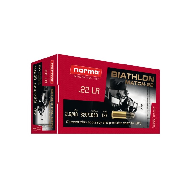 CARTOUCHES NORMA .22 LR BIATH MATCH-22 50P CARTOUCHES NORMA .22 LR BIATH MATCH-22 50P