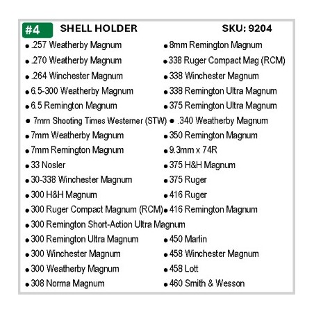 RCBS SHELL HOLDER N°4 - 6.5REM / .300WIN / .338REM / .308NORMA